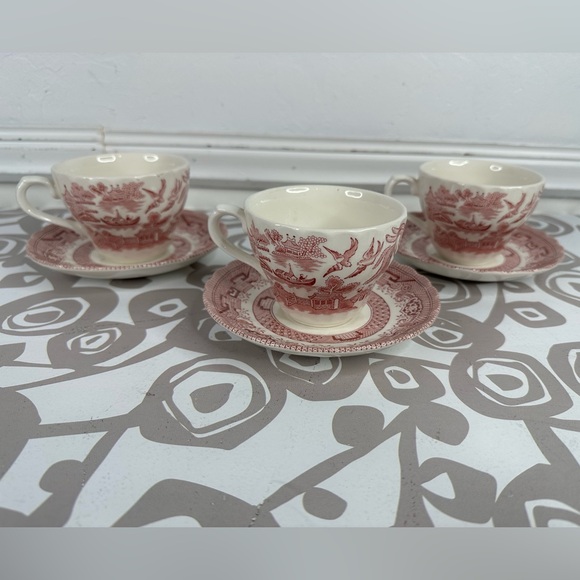 Set of 3 Royal Wessex Pink Willow Rosa Cup & Saucer Set Made in England - Picture 5 of 13